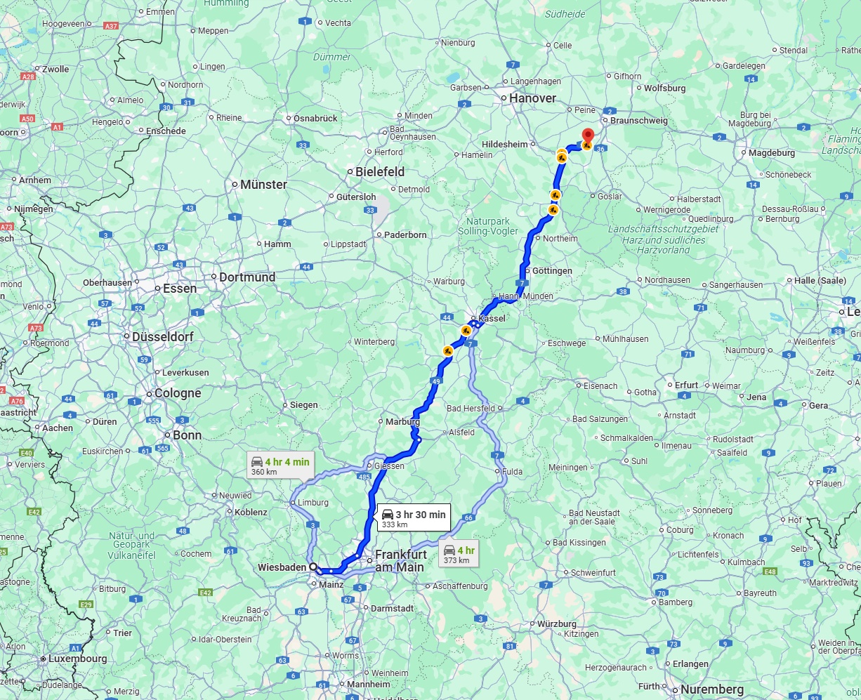 Anreise von Wiesbaden Zu Salzgitter Über via A49 and A7