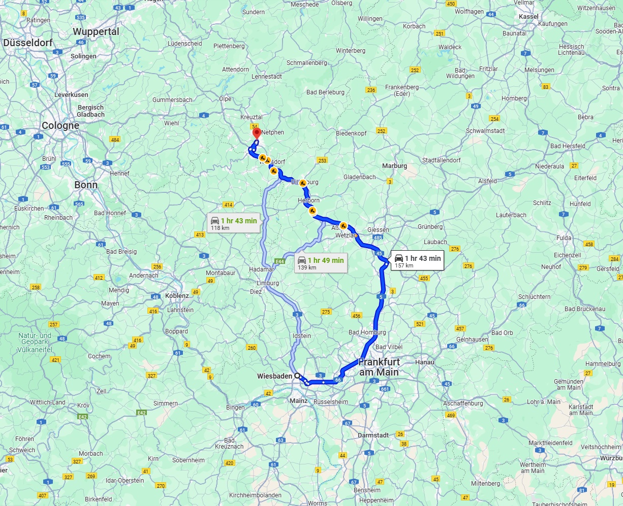 Anreise von Wiesbaden Zu Siegen Über via A5 and A45