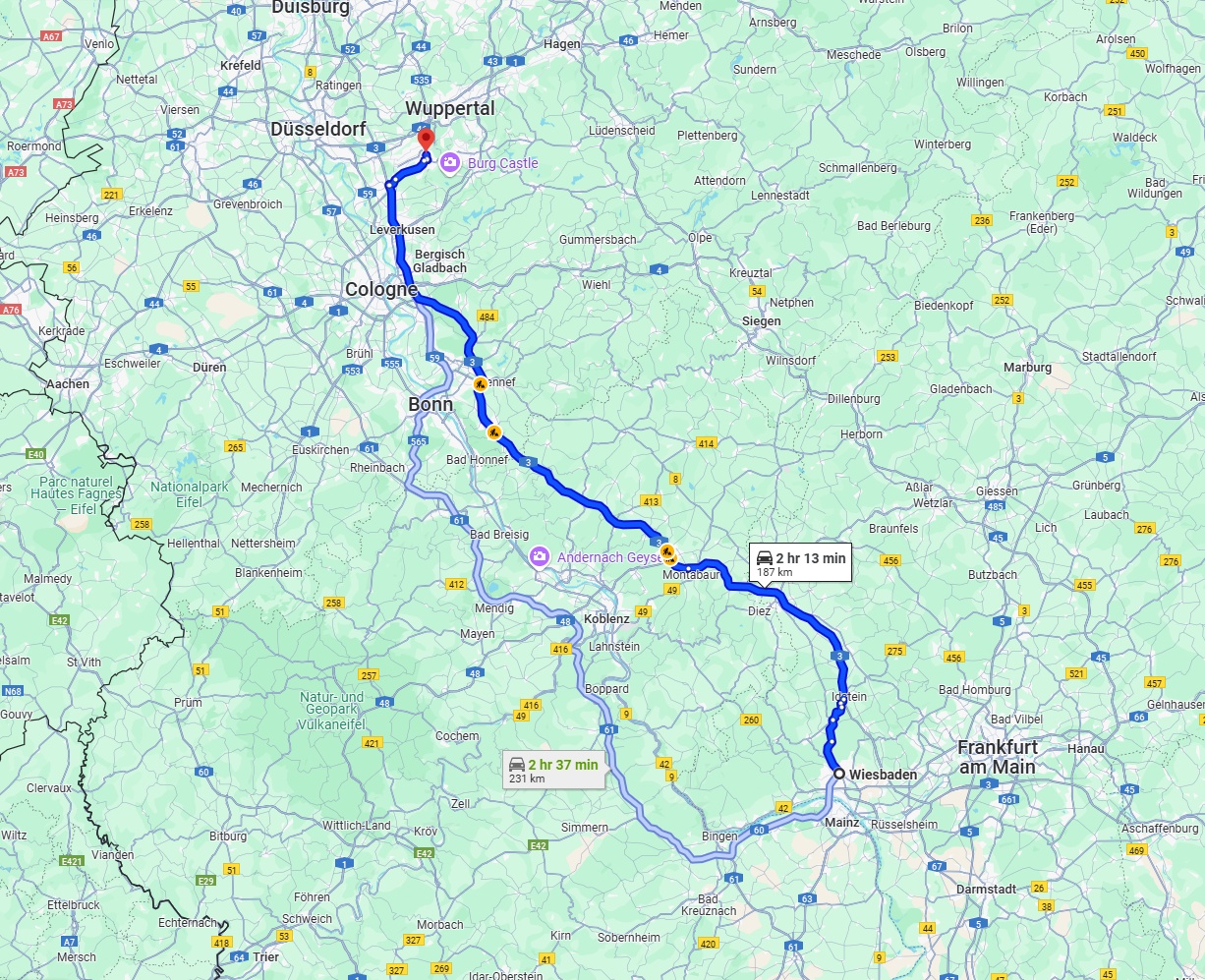 Anreise von Wiesbaden Zu Solingen Über via A3