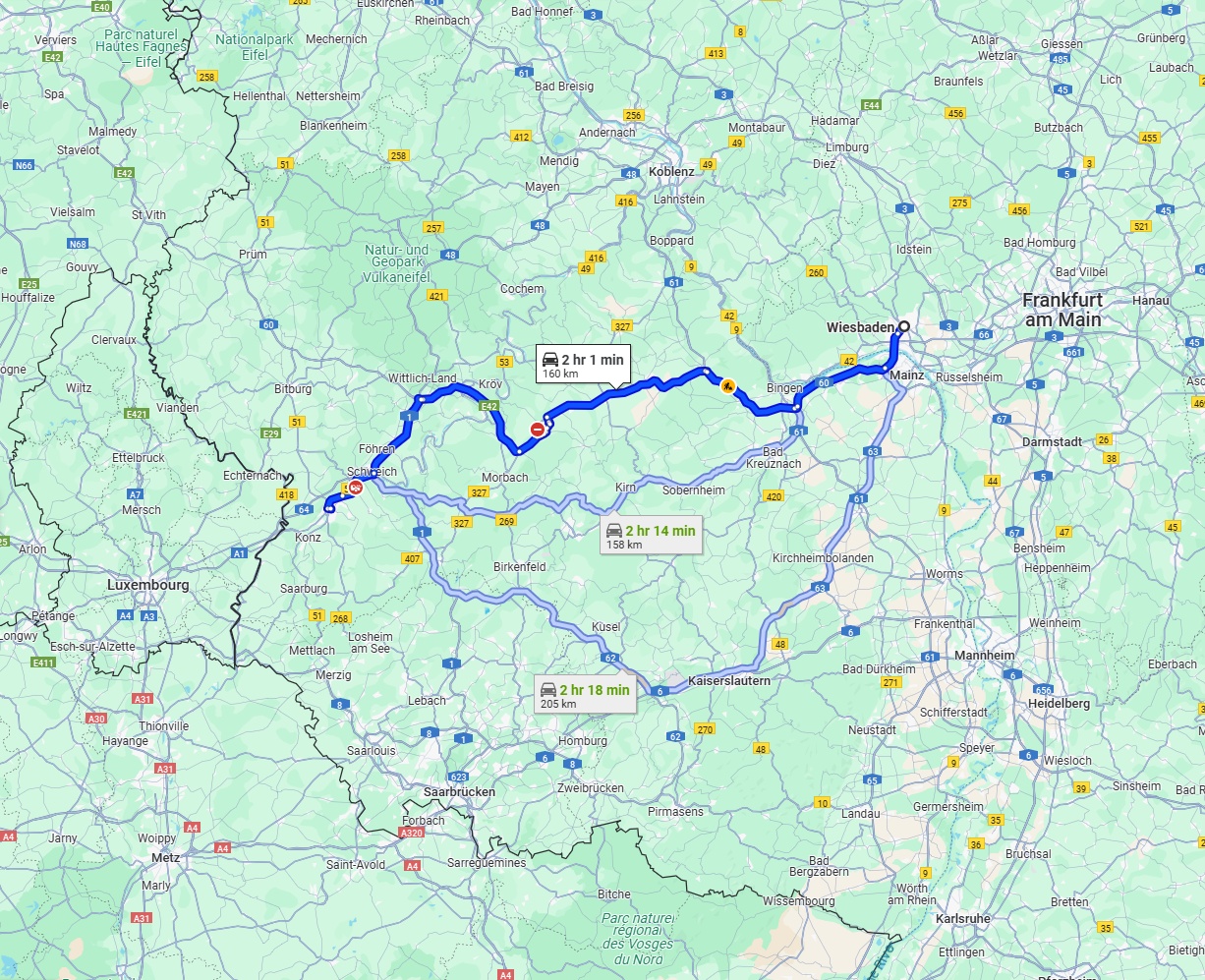Anreise von Wiesbaden Zu Trier Über via B50