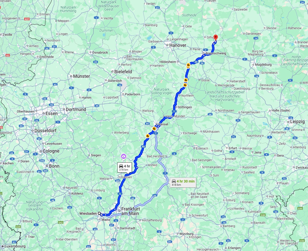 Anreise von Wiesbaden Zu Wolfsburg Über via A7