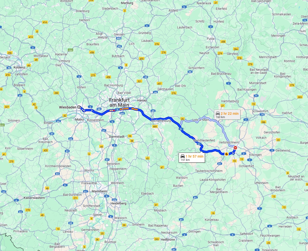 Anreise von Wiesbaden Zu Würzburg Über via A3