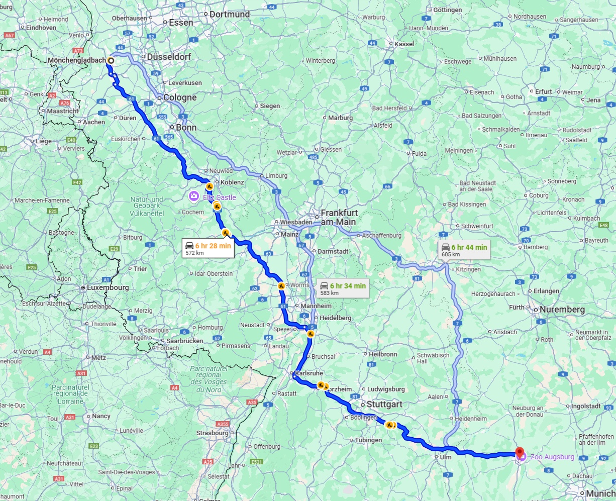Anreise von Mönchengladbach Zu Augsburg Über via A61 and A8