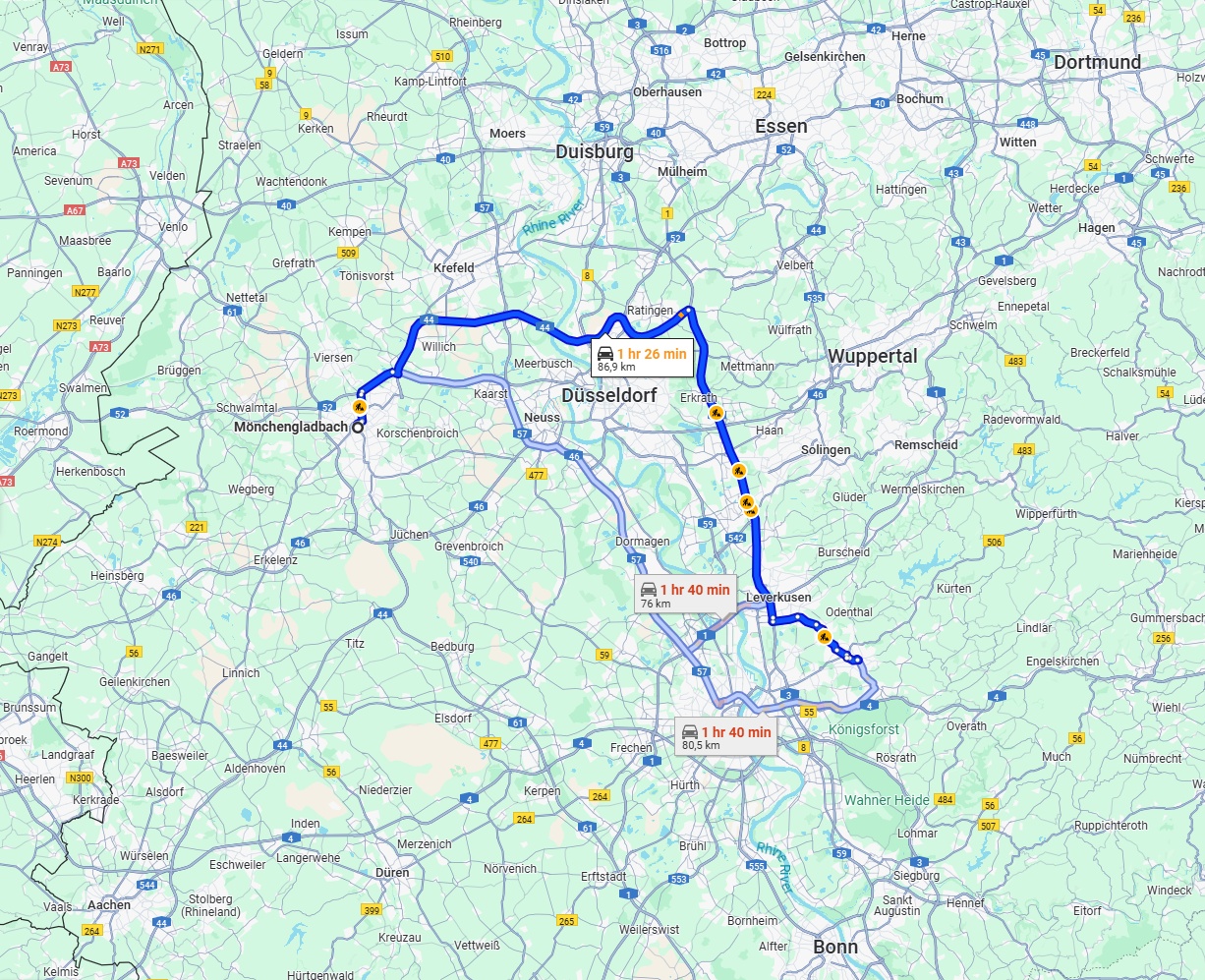 Anreise von Mönchengladbach Zu Bergisch Gladbach Über via A44 and A3