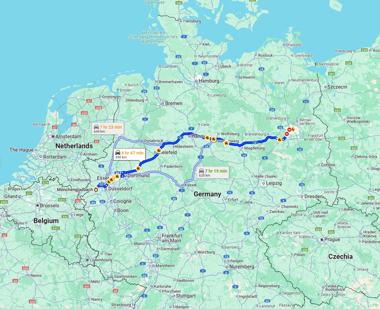 Anreise von Mönchengladbach Zu Berlin Über via A2