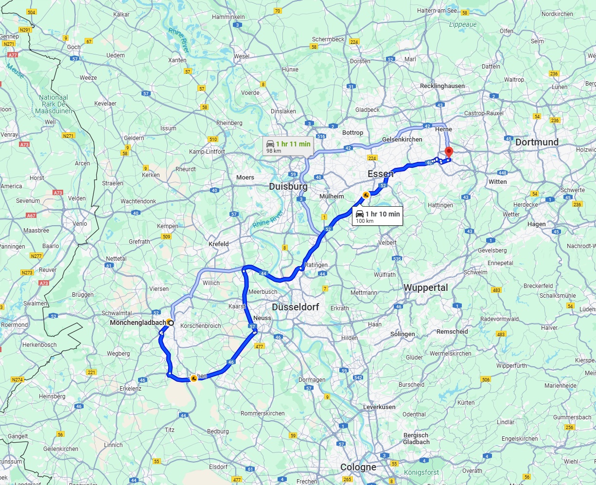 Anreise von Mönchengladbach Zu Bochum Über via A52