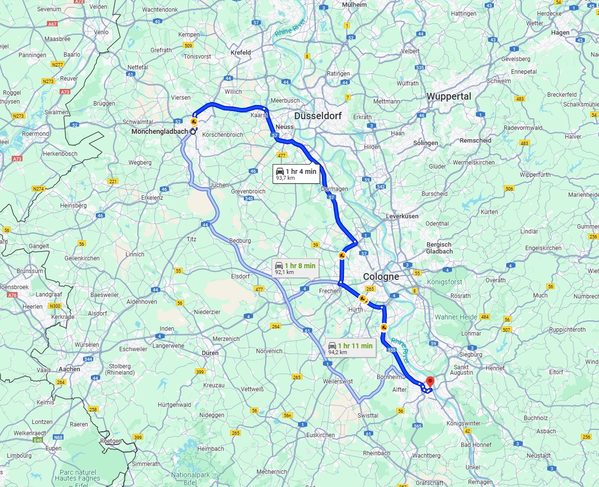 Anreise von Mönchengladbach Zu Bonn Über via A57