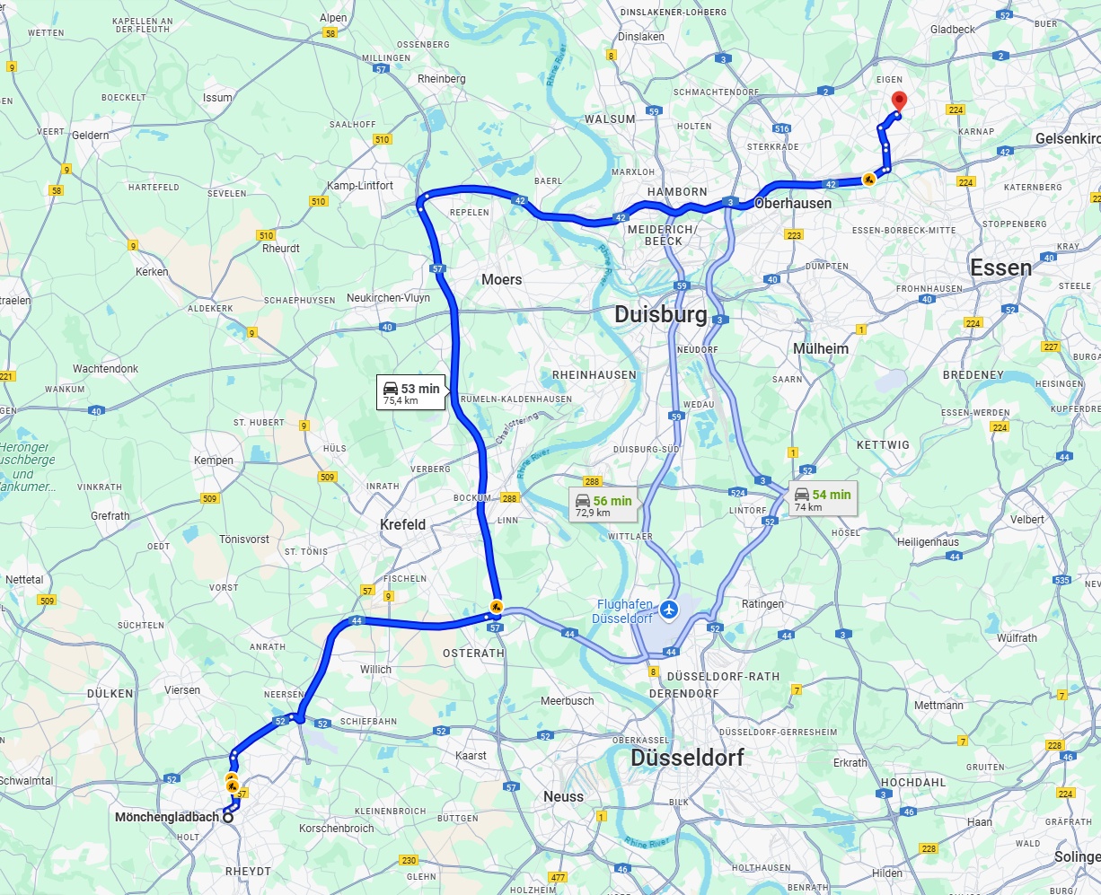 Anreise von Mönchengladbach Zu Bottrop Über via A57 and A42