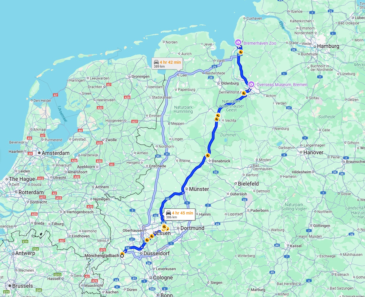 Anreise von Mönchengladbach Zu Bremerhaven Über via A1