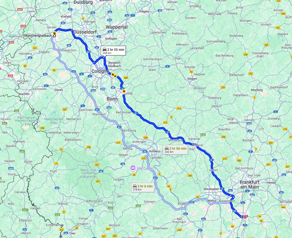 Anreise von Mönchengladbach Zu Darmstadt Über via A3