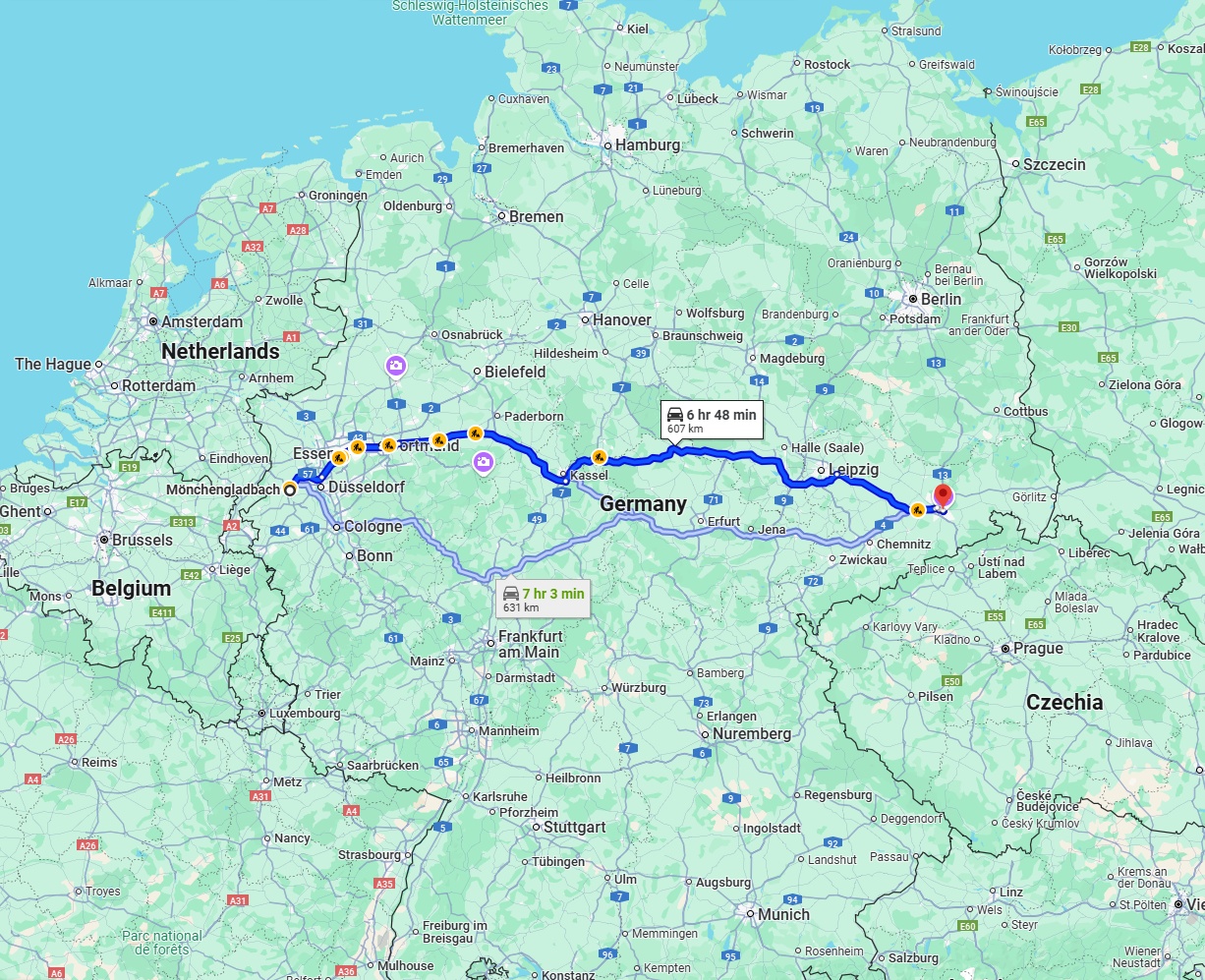Anreise von Mönchengladbach Zu Dresden Über via A44 and A38