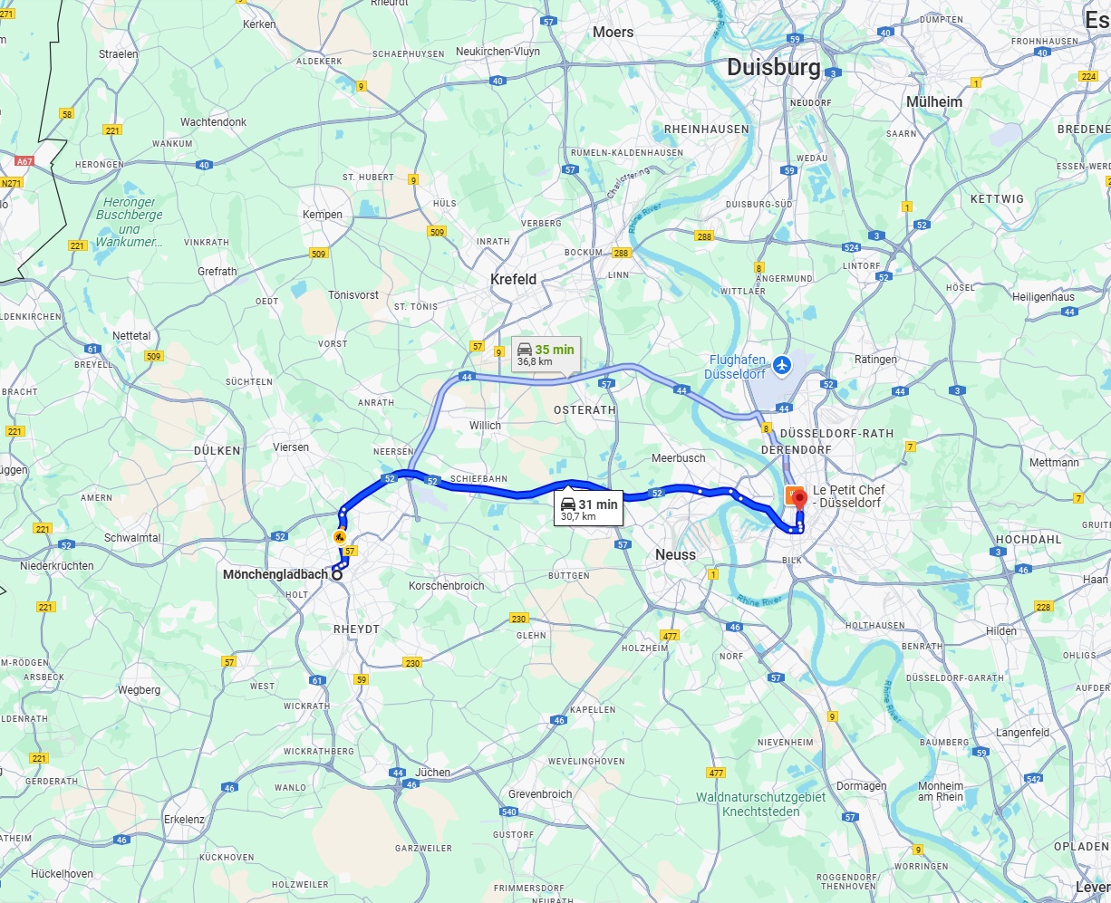 Anreise von Mönchengladbach Zu Düsseldorf Über via A52