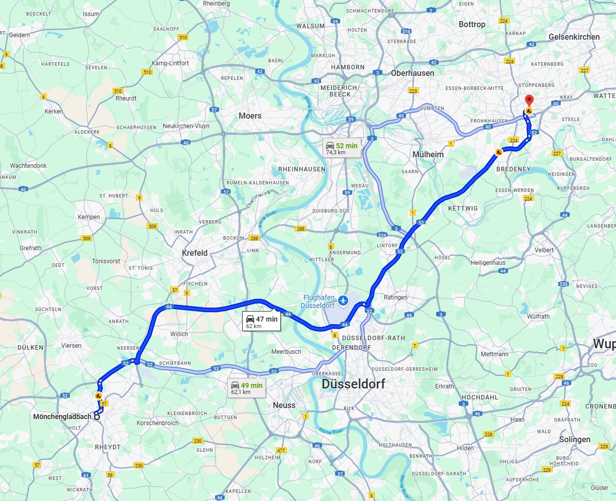 Anreise von Mönchengladbach Zu Essen Über via A44 and A52