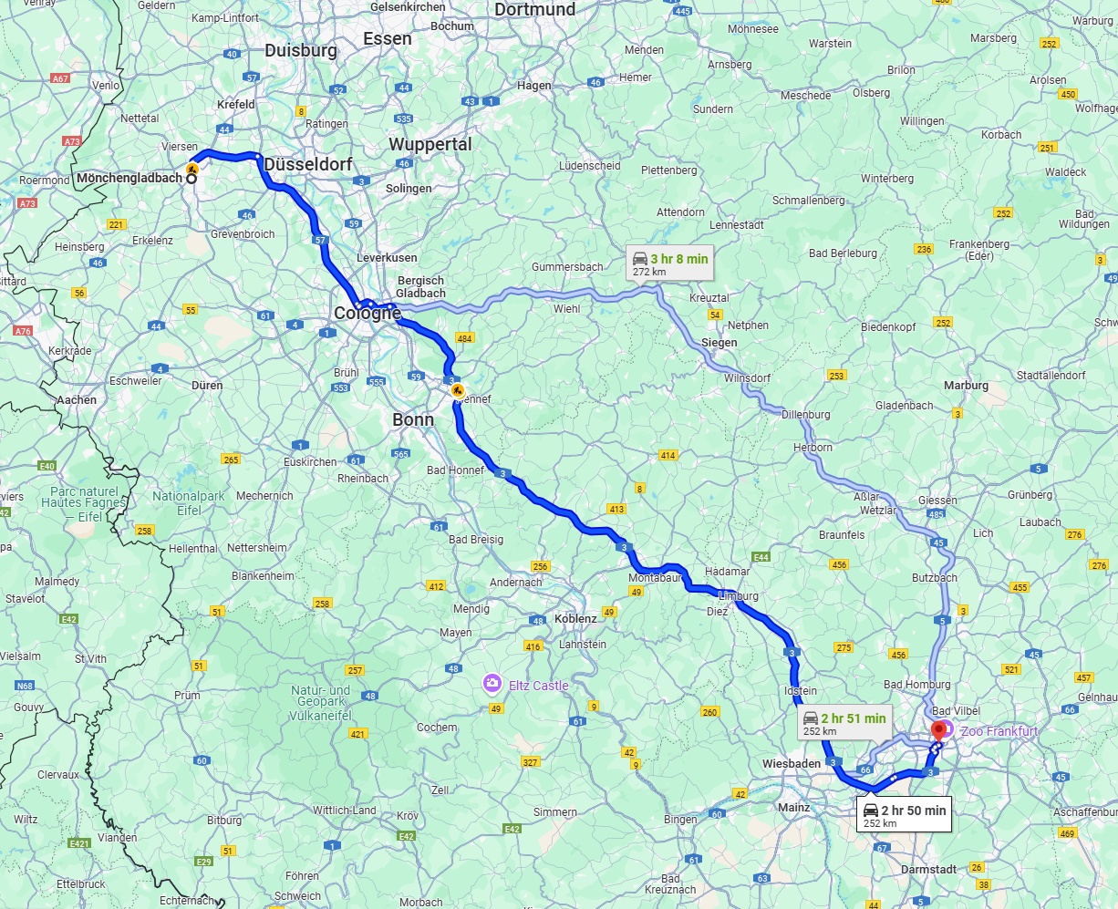 Anreise von Mönchengladbach Zu Frankfurt am Main Über via A3