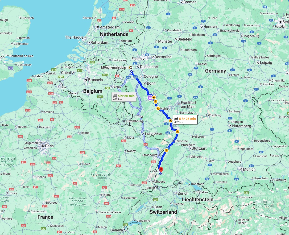 Anreise von Mönchengladbach Zu Freiburg im Breisgau Über via A61 and A5