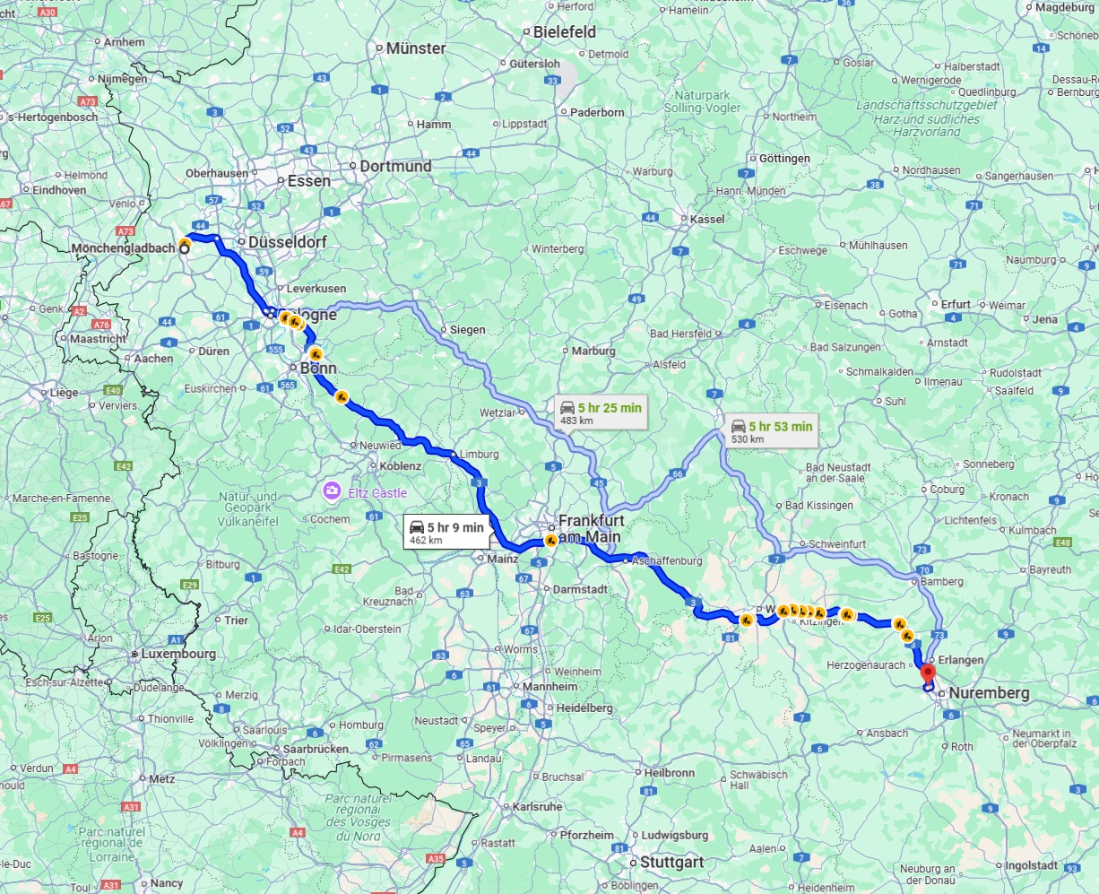 Anreise von Mönchengladbach Zu Fürth Über via A3