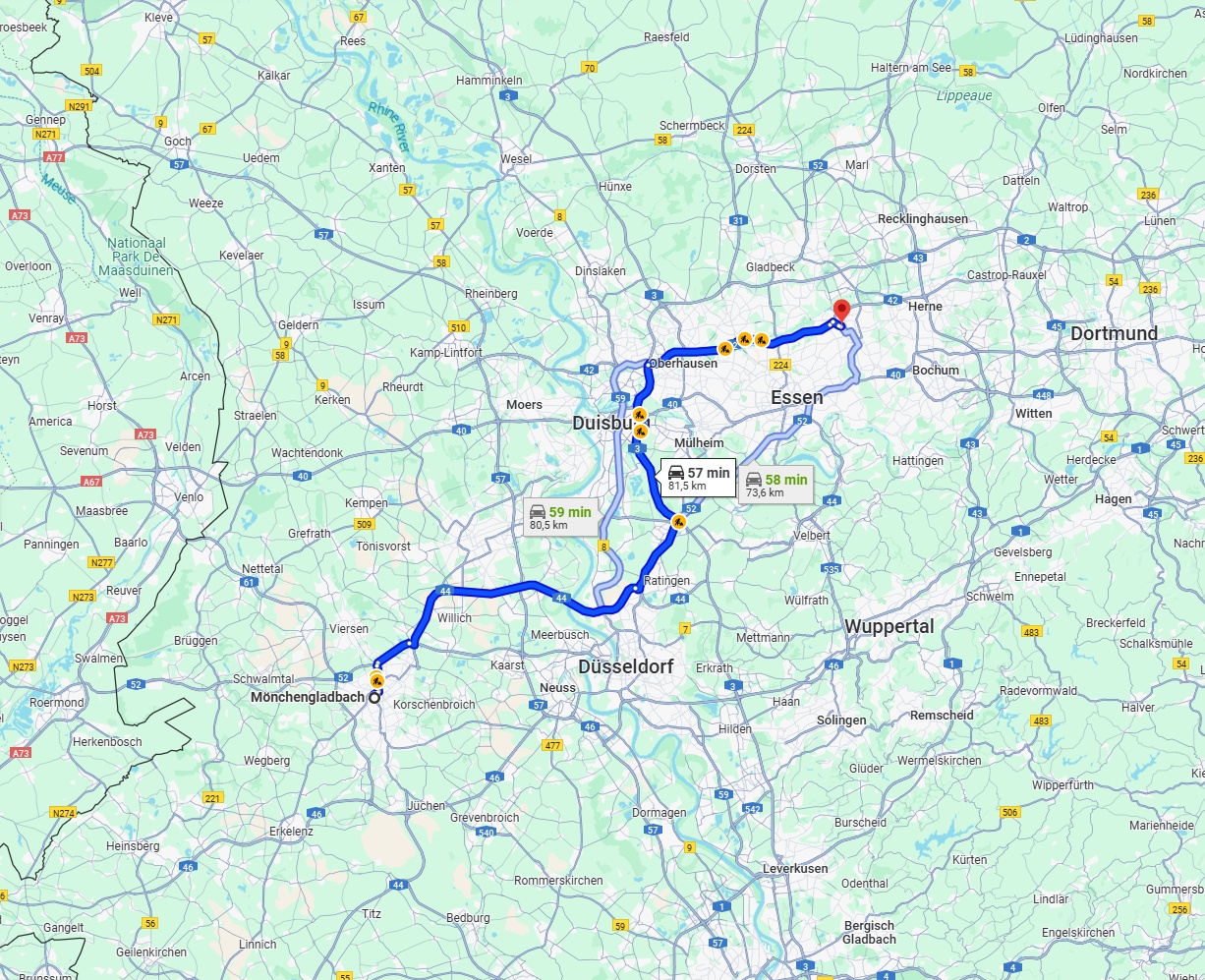 Anreise von Mönchengladbach Zu Gelsenkirchen Über via A44