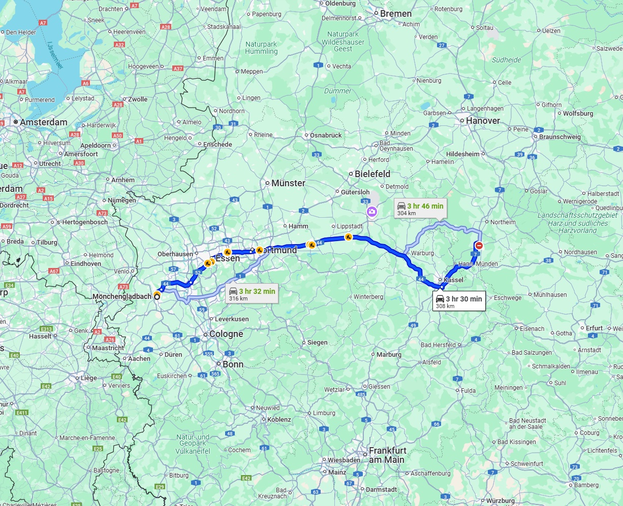 Anreise von Mönchengladbach Zu Göttingen Über via A44