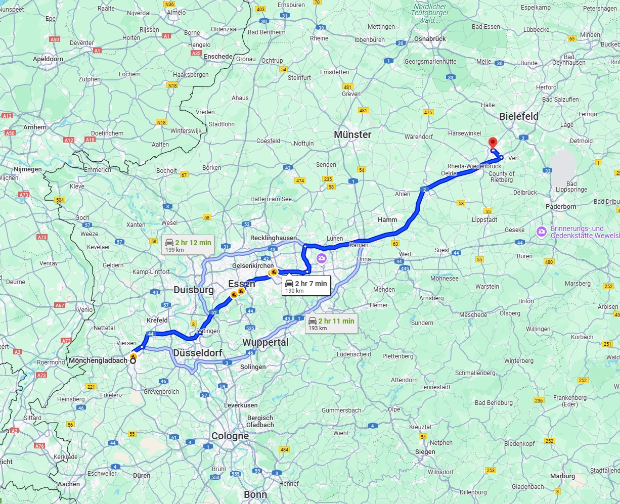 Anreise von Mönchengladbach Zu Gütersloh Über via A2