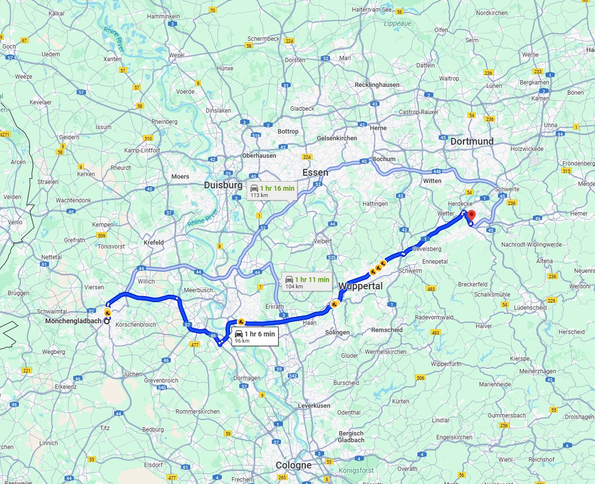 Anreise von Mönchengladbach Zu Hagen Über via A46