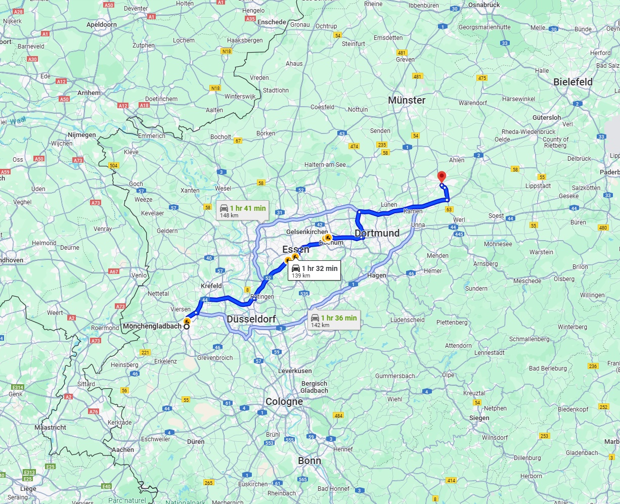Anreise von Mönchengladbach Zu Hamm Über via A2