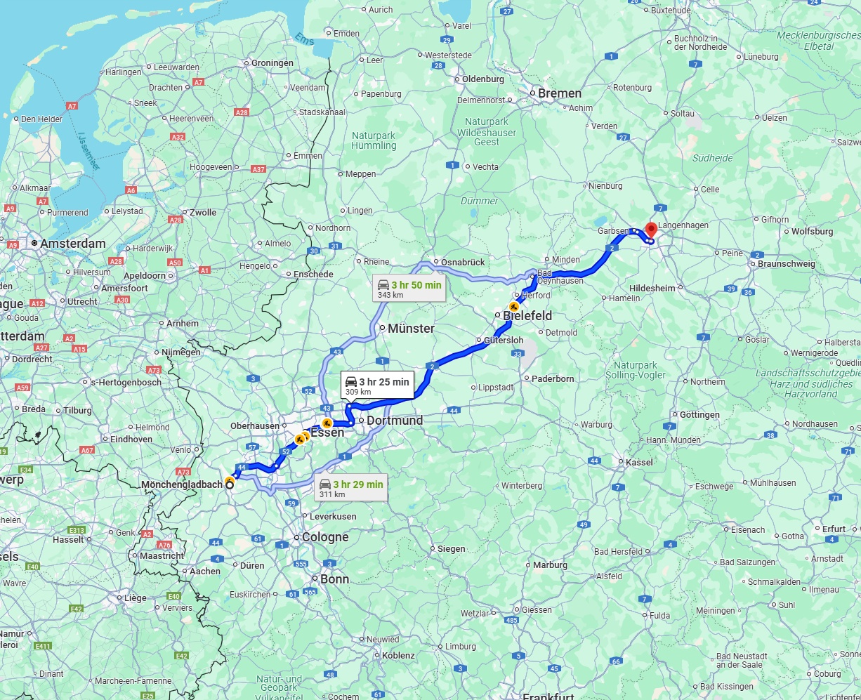 Anreise von Mönchengladbach Zu Hannover Über via A2