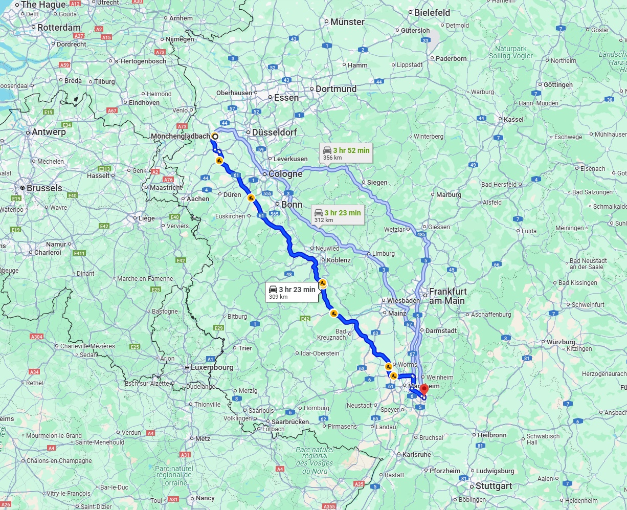 Anreise von Mönchengladbach Zu Heidelberg Über via A61