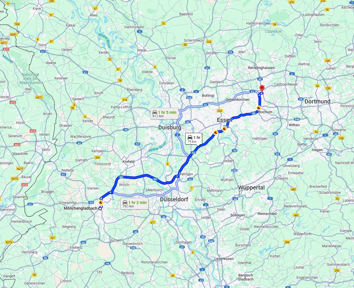 Anreise von Mönchengladbach Zu Herne Über via A44 and A52