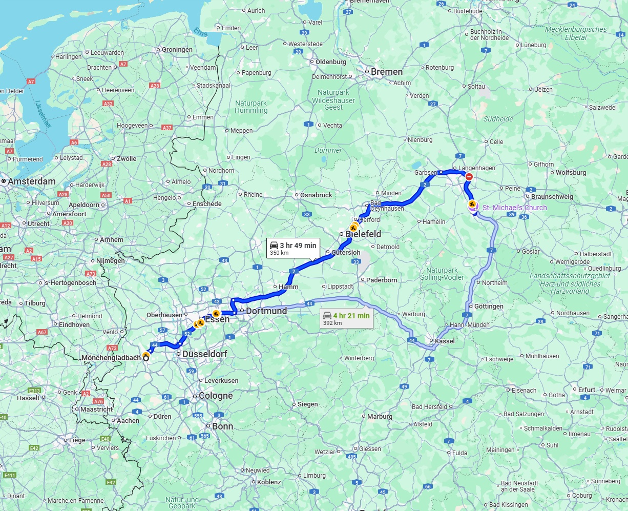Anreise von Mönchengladbach Zu Hildesheim Über via A2