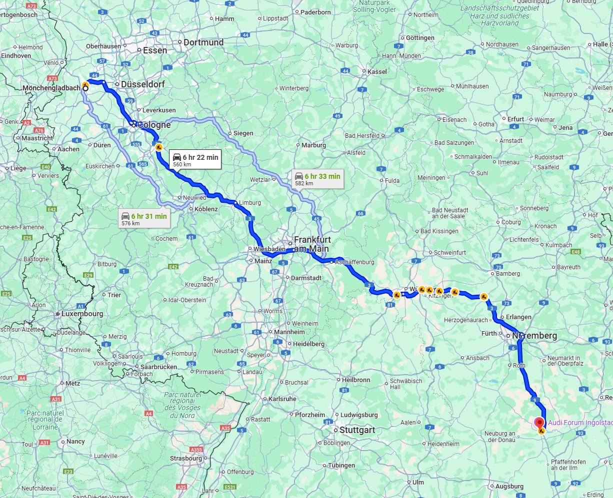 Anreise von Mönchengladbach Zu Ingolstadt Über via A3