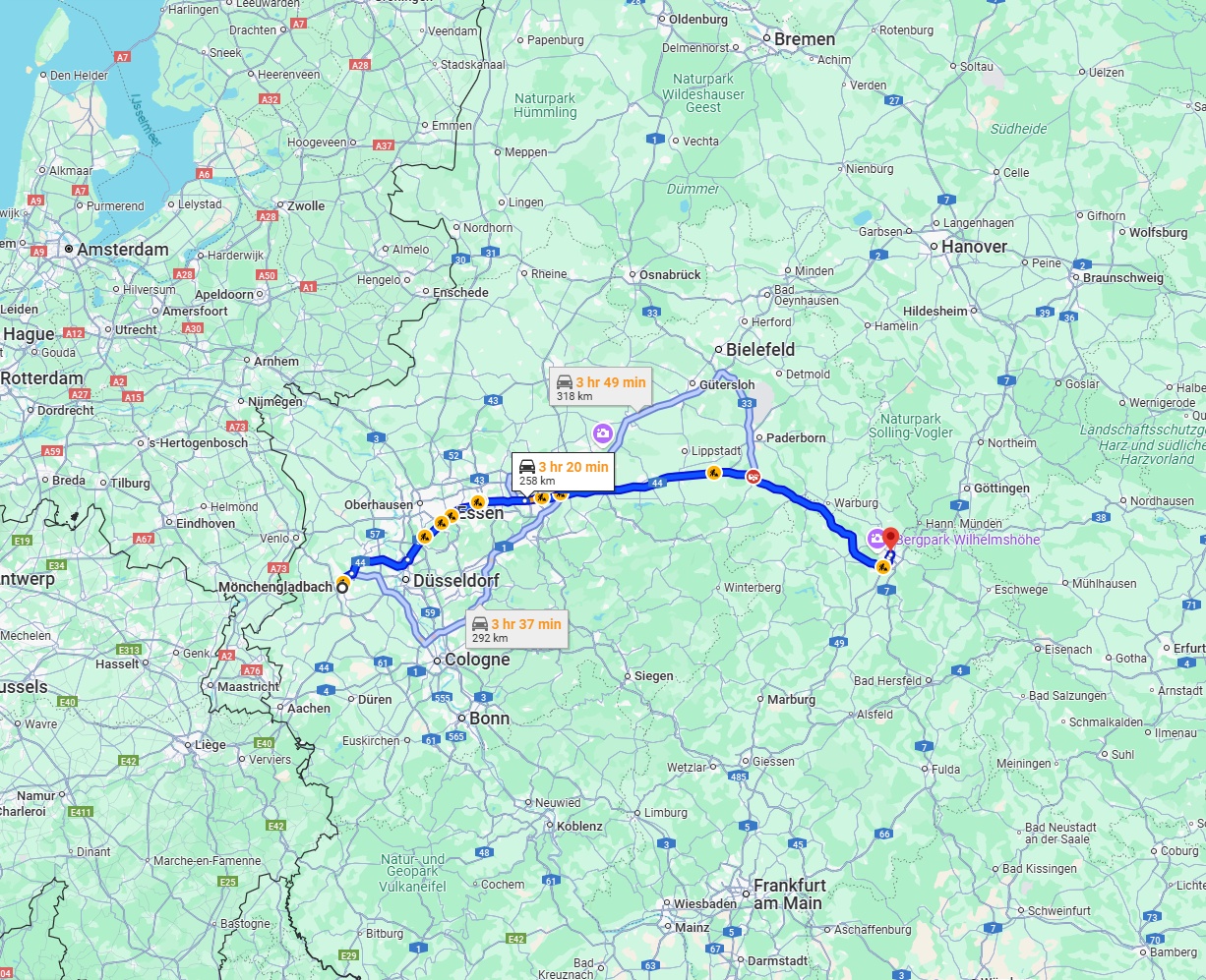 Anreise von Mönchengladbach Zu Kassel Über via A44