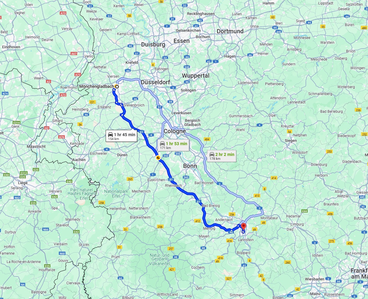 Anreise von Mönchengladbach Zu Koblenz Über via A61