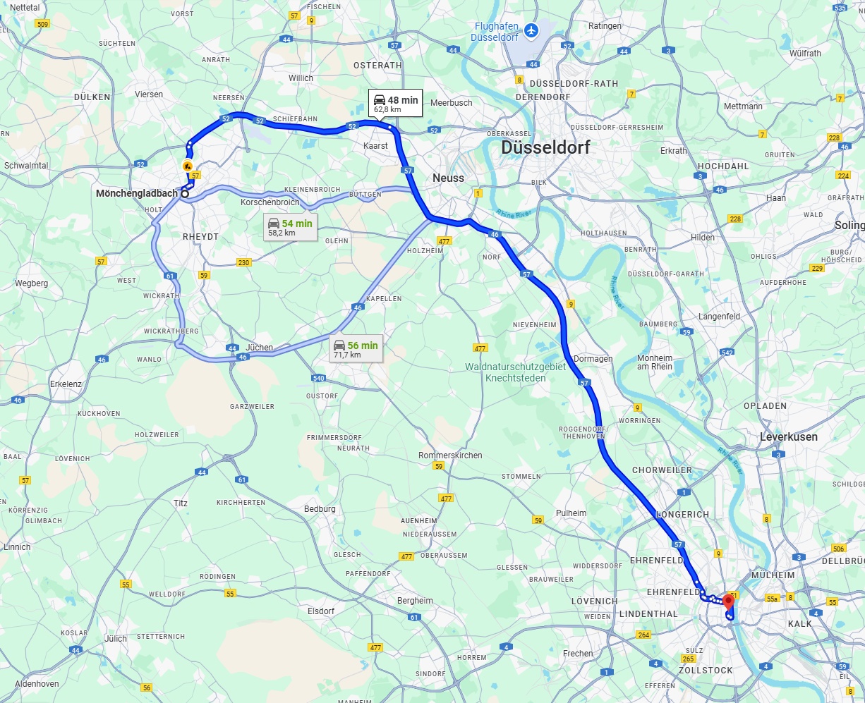 Anreise von Mönchengladbach Zu Köln Über via A57