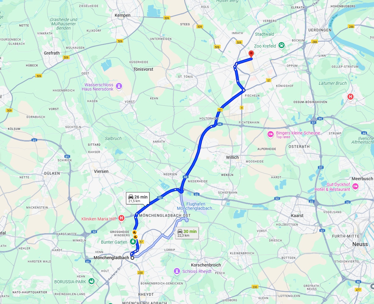 Anreise von Mönchengladbach Zu Krefeld Über via A44
