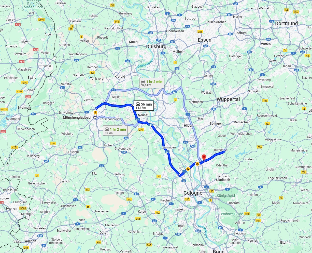 Anreise von Mönchengladbach Zu Leverkusen Über via A57 and A1