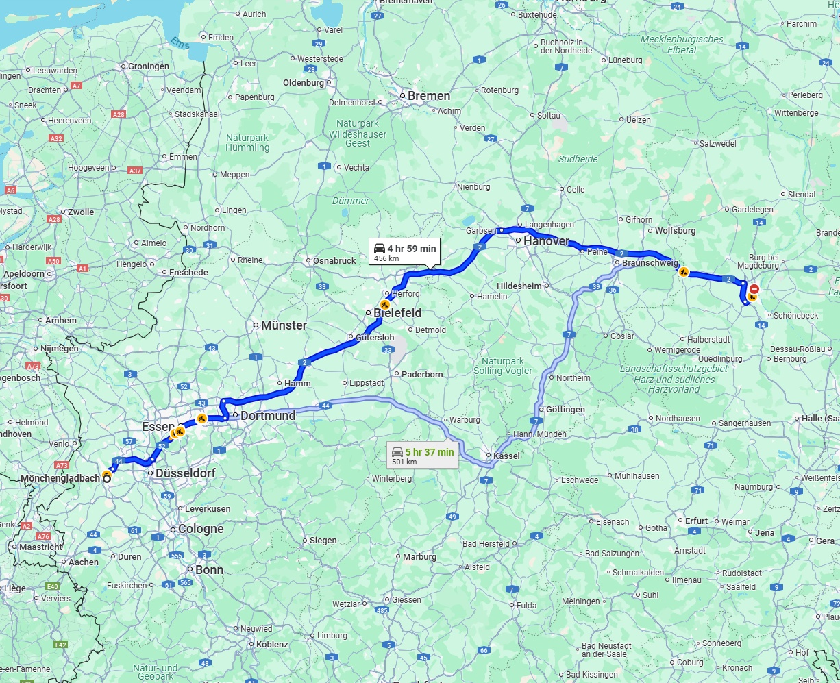 Anreise von Mönchengladbach Zu Magdeburg Über via A2