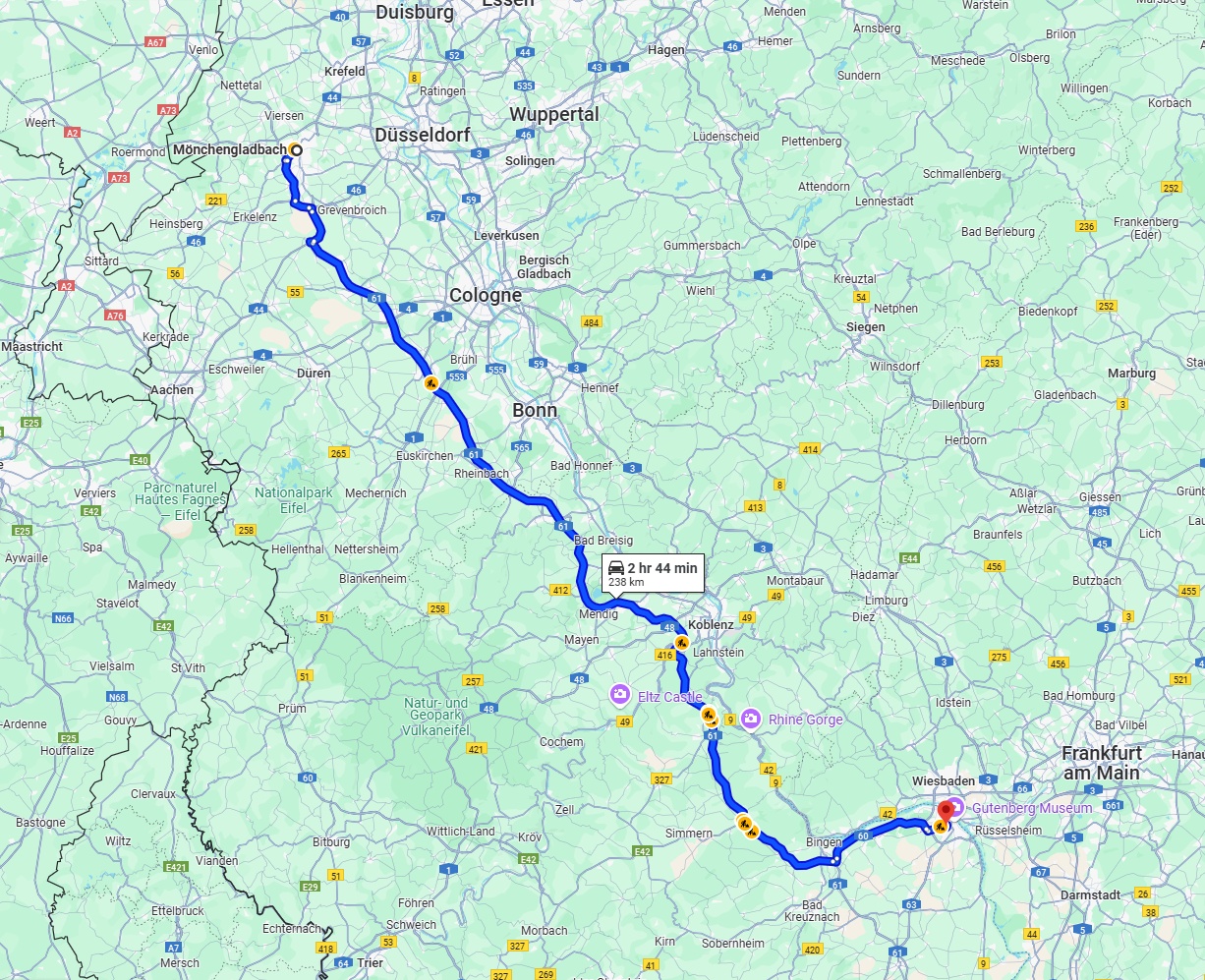 Anreise von Mönchengladbach Zu Mainz Über via A61