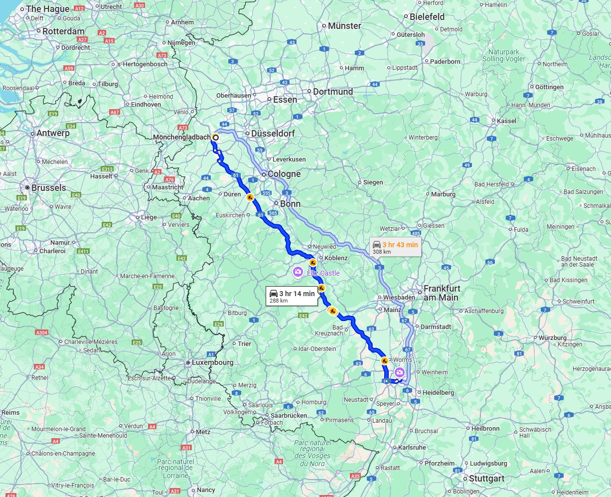 Anreise von Mönchengladbach Zu Mannheim Über via A61