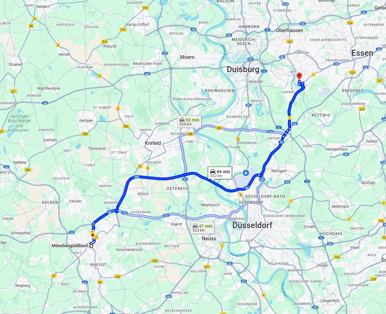 Anreise von Mönchengladbach Zu Mülheim an der Ruhr Über via A44