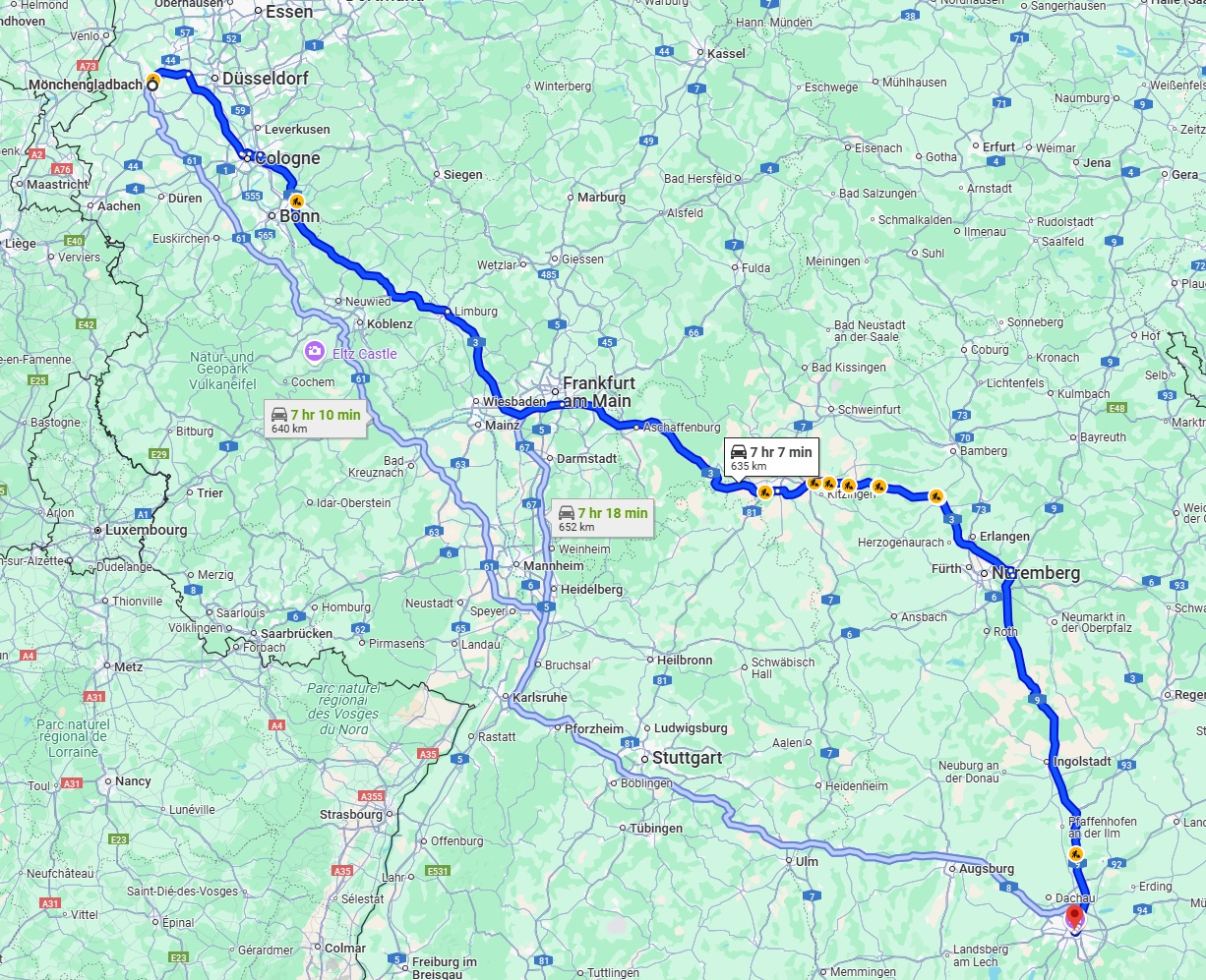 Anreise von Mönchengladbach Zu München Über via A3