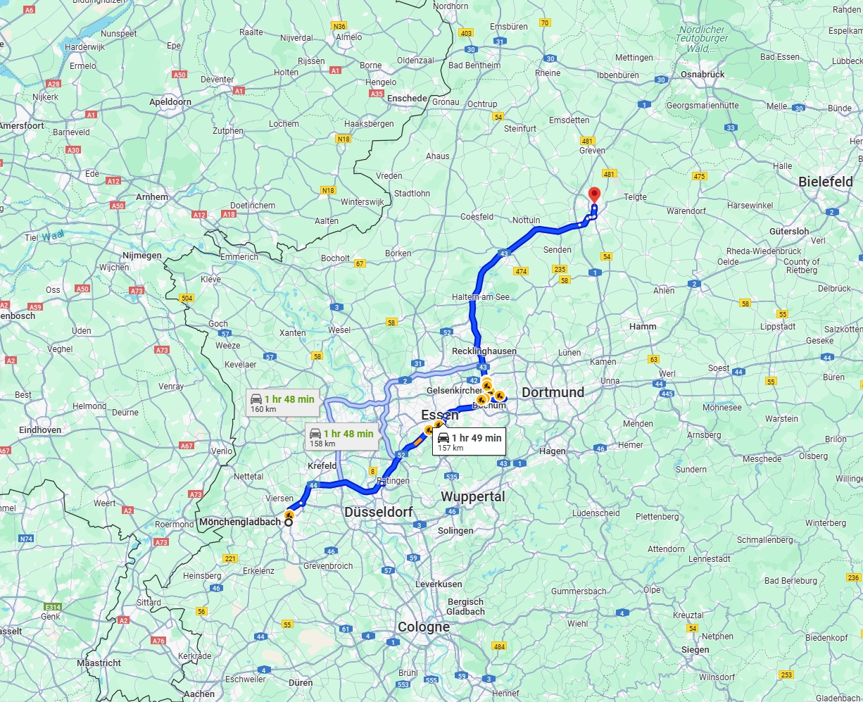 Anreise von Mönchengladbach Zu Münster Über via A43