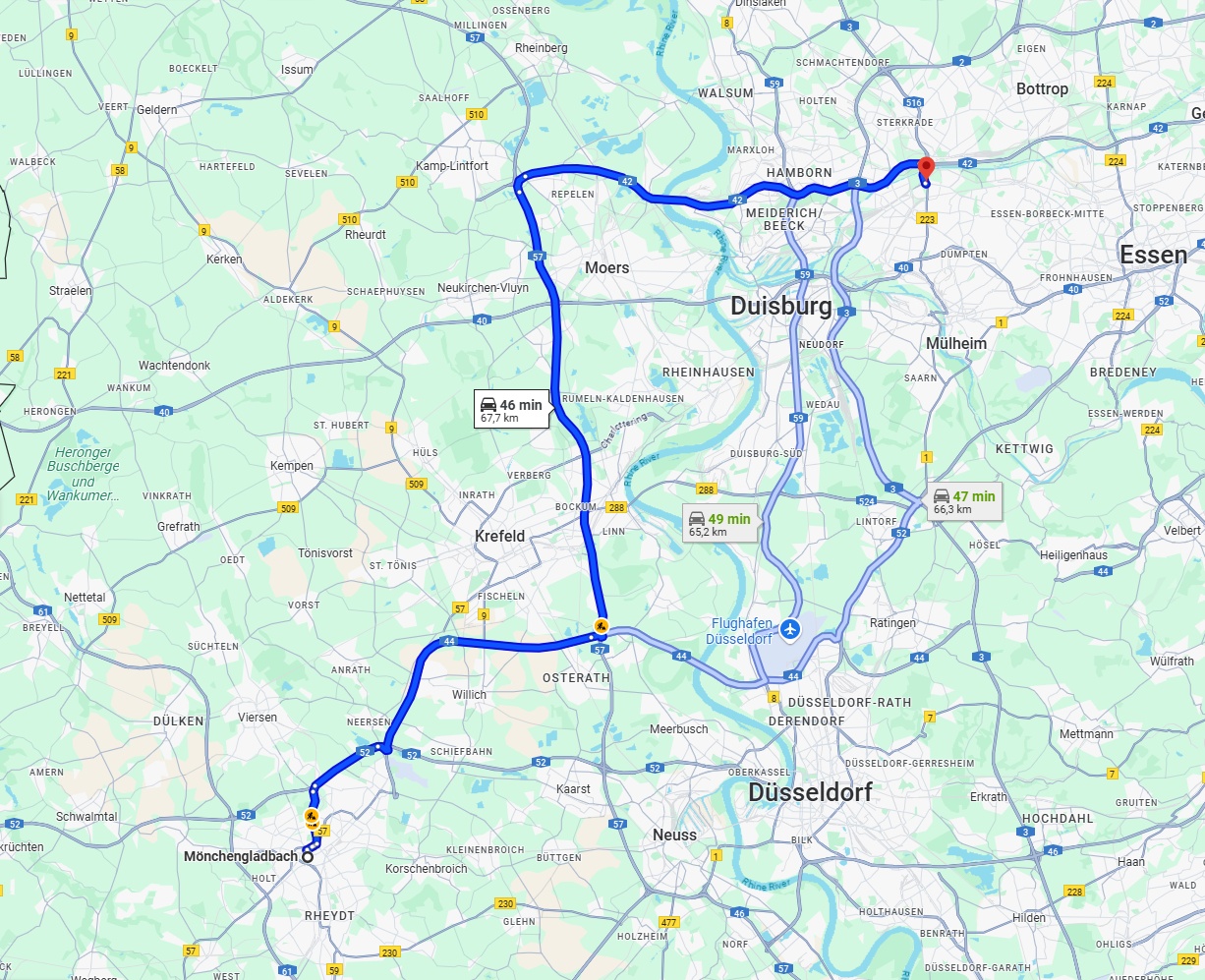 Anreise von Mönchengladbach Zu Oberhausen Über via A57 and A42
