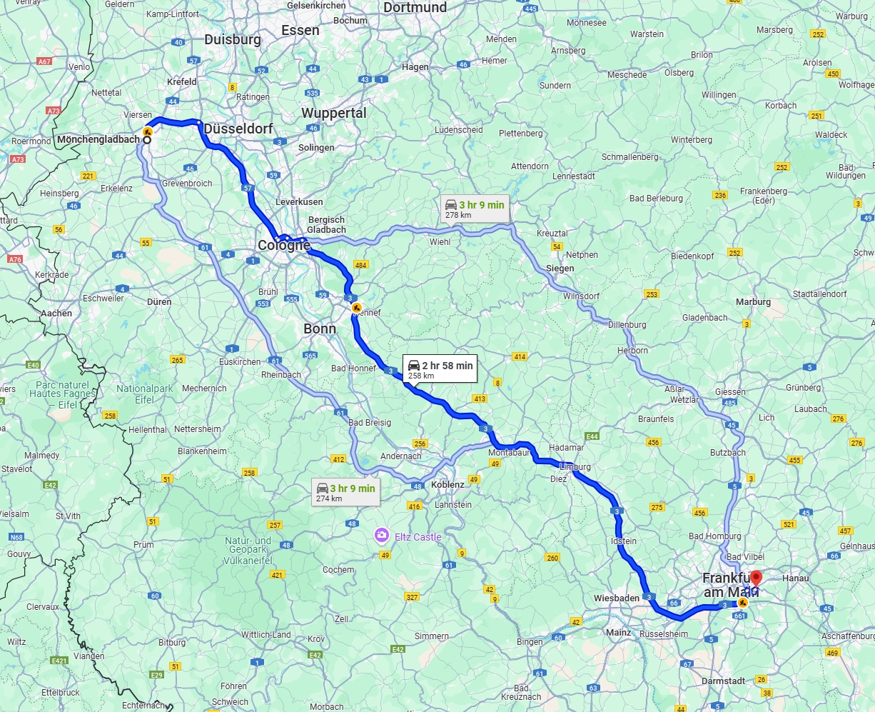 Anreise von Mönchengladbach Zu Offenbach am Main Über via A3