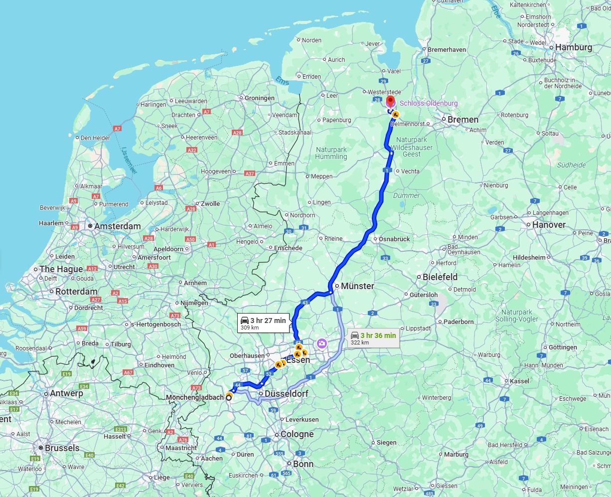 Anreise von Mönchengladbach Zu Oldenburg Über via A1