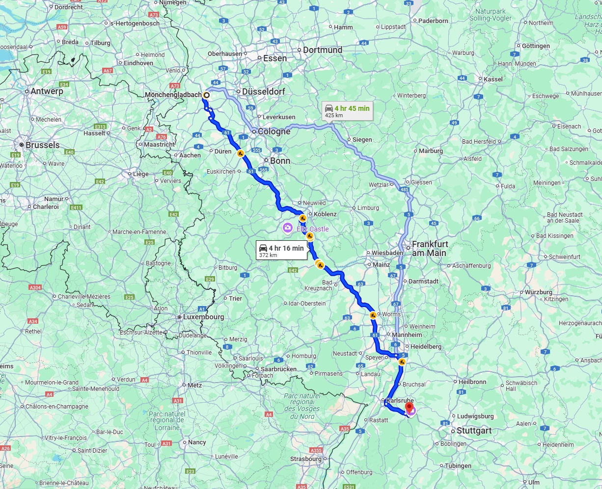 Anreise von Mönchengladbach Zu Pforzheim Über via A61
