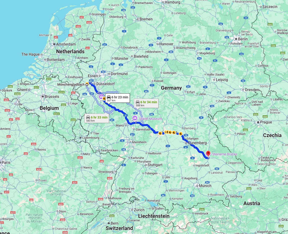 Anreise von Mönchengladbach Zu Regensburg Über via A3