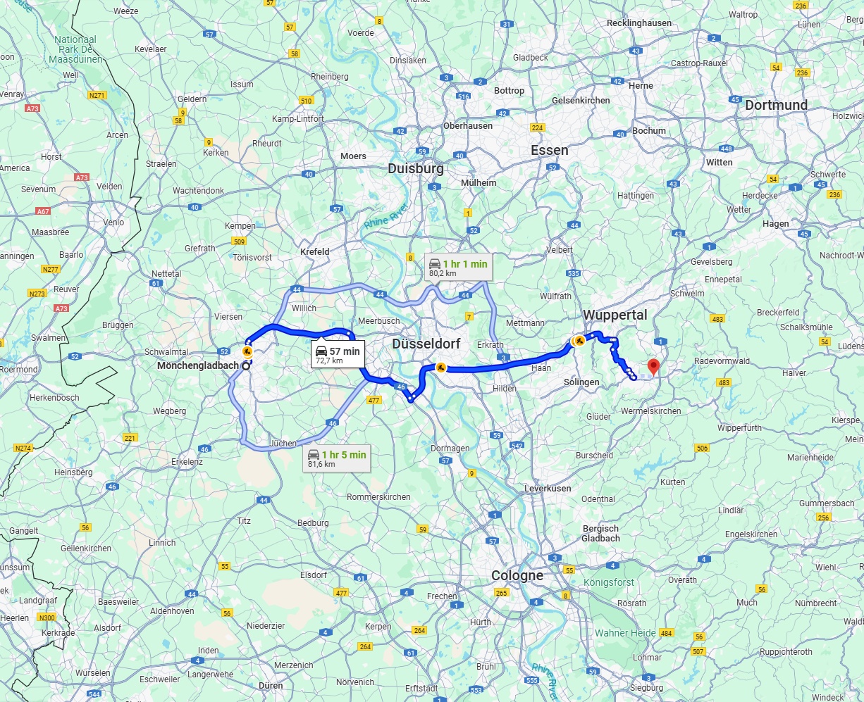 Anreise von Mönchengladbach Zu Remscheid Über via A46