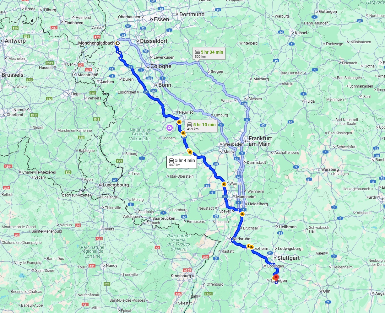 Anreise von Mönchengladbach Zu Reutlingen Über via A61