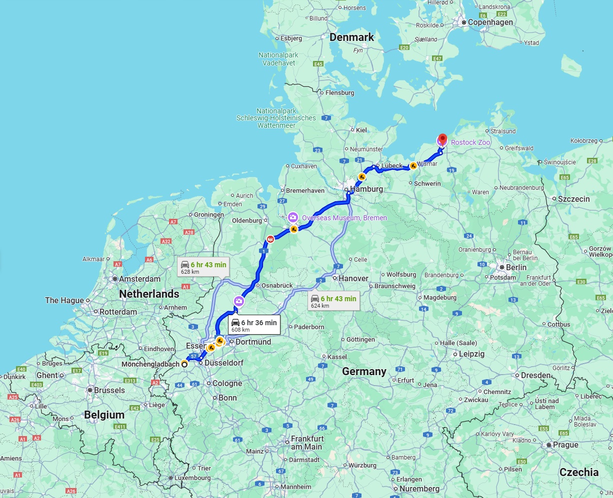 Anreise von Mönchengladbach Zu Rostock Über via A1
