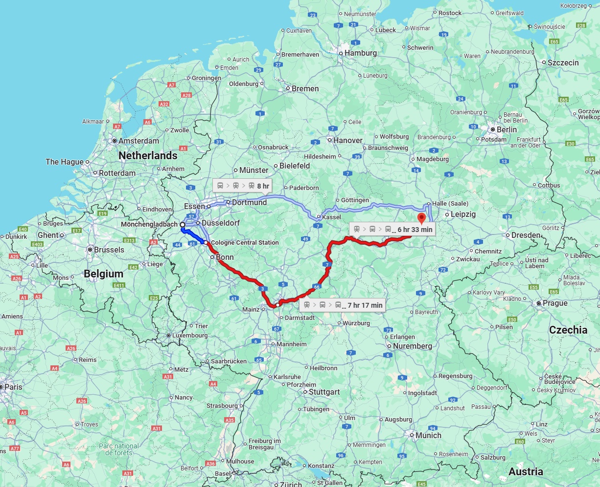 Anreise von Mönchengladbach Zu Saale Über 